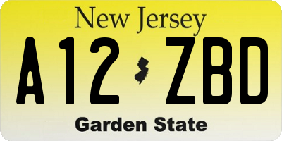 NJ license plate A12ZBD
