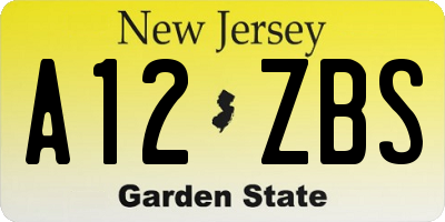 NJ license plate A12ZBS