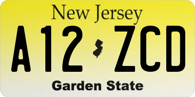 NJ license plate A12ZCD