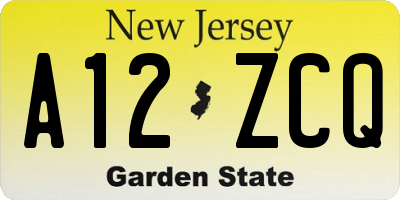 NJ license plate A12ZCQ