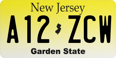 NJ license plate A12ZCW
