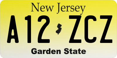 NJ license plate A12ZCZ