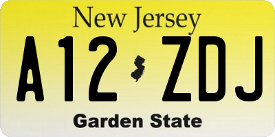 NJ license plate A12ZDJ
