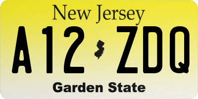 NJ license plate A12ZDQ