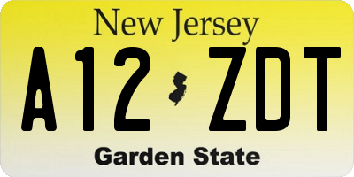 NJ license plate A12ZDT