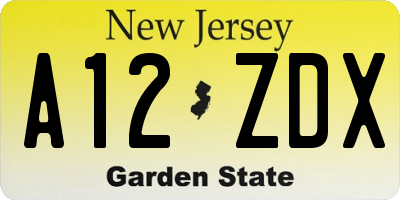 NJ license plate A12ZDX