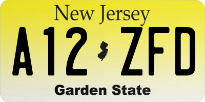 NJ license plate A12ZFD
