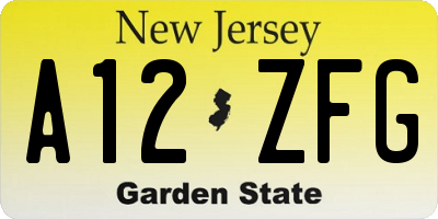 NJ license plate A12ZFG