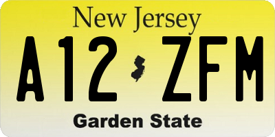 NJ license plate A12ZFM