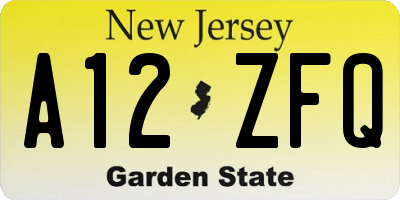 NJ license plate A12ZFQ