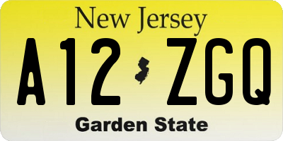 NJ license plate A12ZGQ