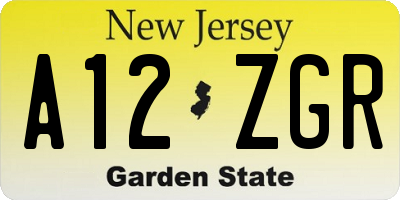 NJ license plate A12ZGR