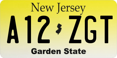 NJ license plate A12ZGT