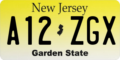 NJ license plate A12ZGX