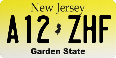 NJ license plate A12ZHF