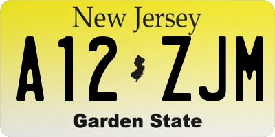 NJ license plate A12ZJM