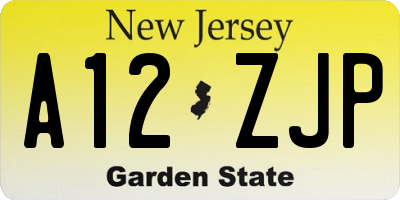 NJ license plate A12ZJP