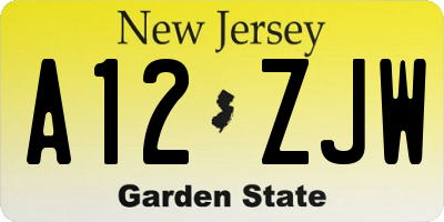 NJ license plate A12ZJW