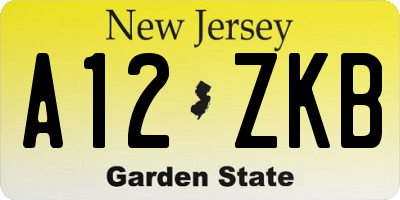 NJ license plate A12ZKB