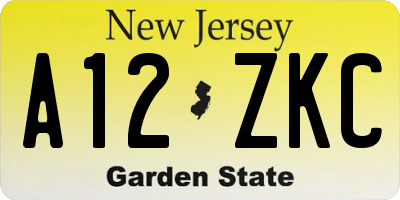 NJ license plate A12ZKC