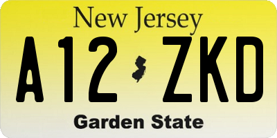 NJ license plate A12ZKD