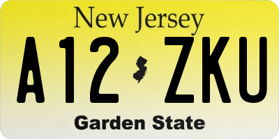 NJ license plate A12ZKU