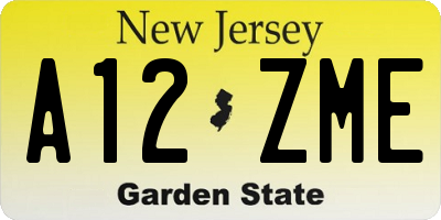 NJ license plate A12ZME
