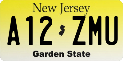 NJ license plate A12ZMU