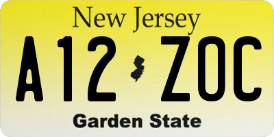 NJ license plate A12ZOC