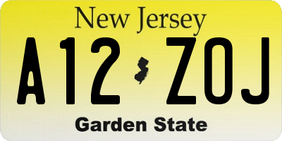 NJ license plate A12ZOJ