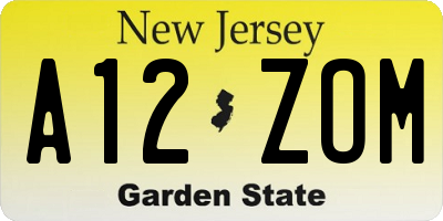 NJ license plate A12ZOM