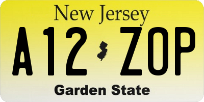 NJ license plate A12ZOP