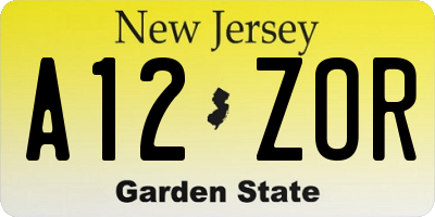 NJ license plate A12ZOR
