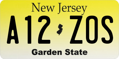 NJ license plate A12ZOS