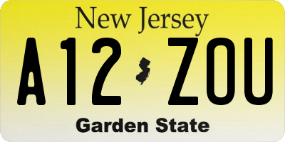 NJ license plate A12ZOU