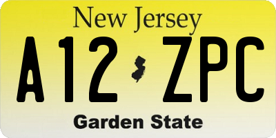 NJ license plate A12ZPC