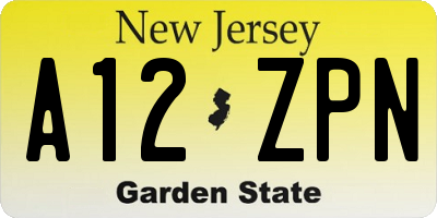 NJ license plate A12ZPN