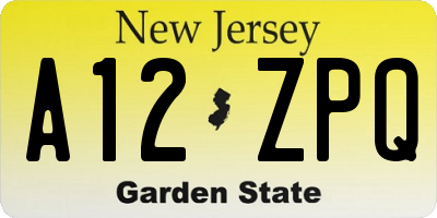 NJ license plate A12ZPQ
