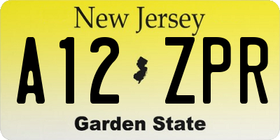 NJ license plate A12ZPR