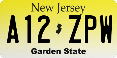 NJ license plate A12ZPW
