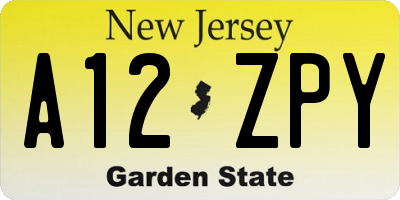 NJ license plate A12ZPY