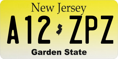 NJ license plate A12ZPZ