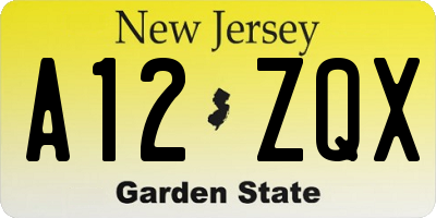 NJ license plate A12ZQX