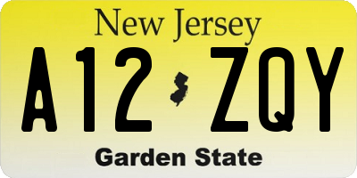 NJ license plate A12ZQY