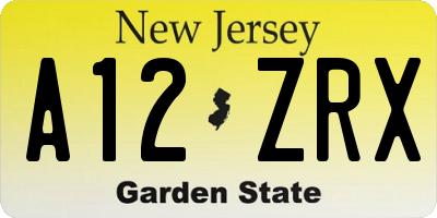 NJ license plate A12ZRX
