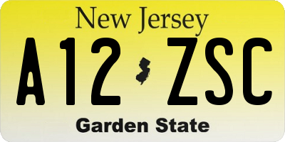 NJ license plate A12ZSC