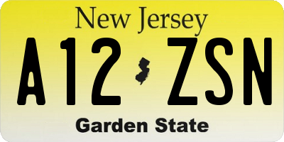 NJ license plate A12ZSN