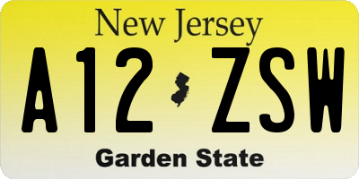 NJ license plate A12ZSW