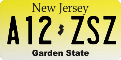 NJ license plate A12ZSZ