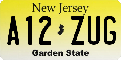 NJ license plate A12ZUG